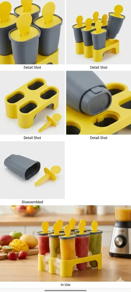 Set of 6 Plastic 100% Food Grade Homemade Reusable for Home, Kitchen, Ice Lolly Mould, Popsicle Frozen Ice Cream, Ice Pop Makers, Kulfi Candy Mould Tray for Children